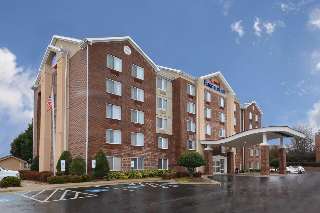 Fairfield Inn Greensboro Airport located just 12 miles from wedding venue Castle McCulloch in Jamestown, NC.